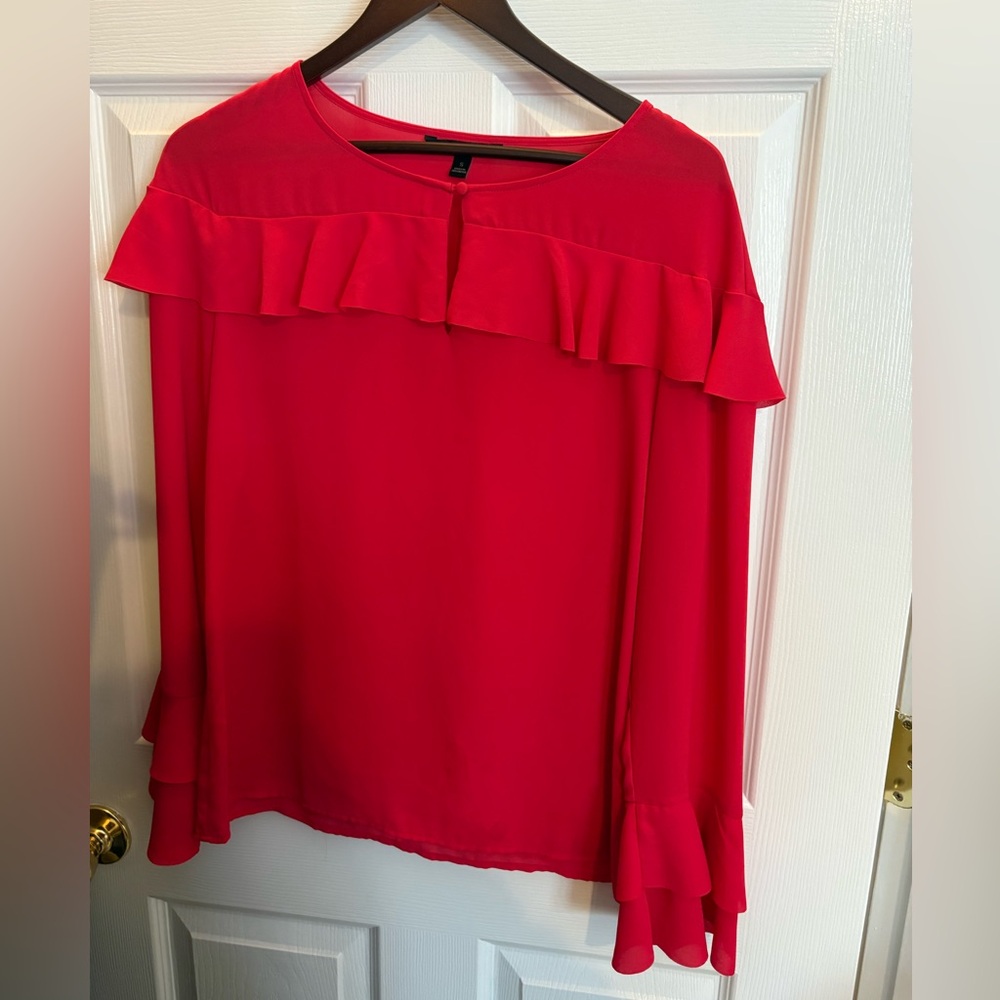 Elegant Banana Republic Red Ruffle Blouse
